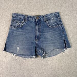 Zara Basic Z1975 Denim Shorts Blue Womens Size 0 Raw Hem Distressed High Waist